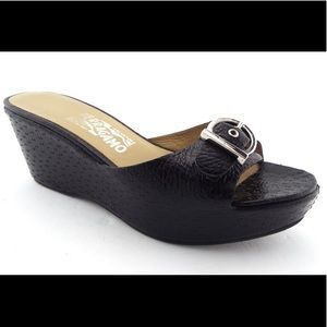 Salvatore Ferragamo-Black Leather Slide Wedge